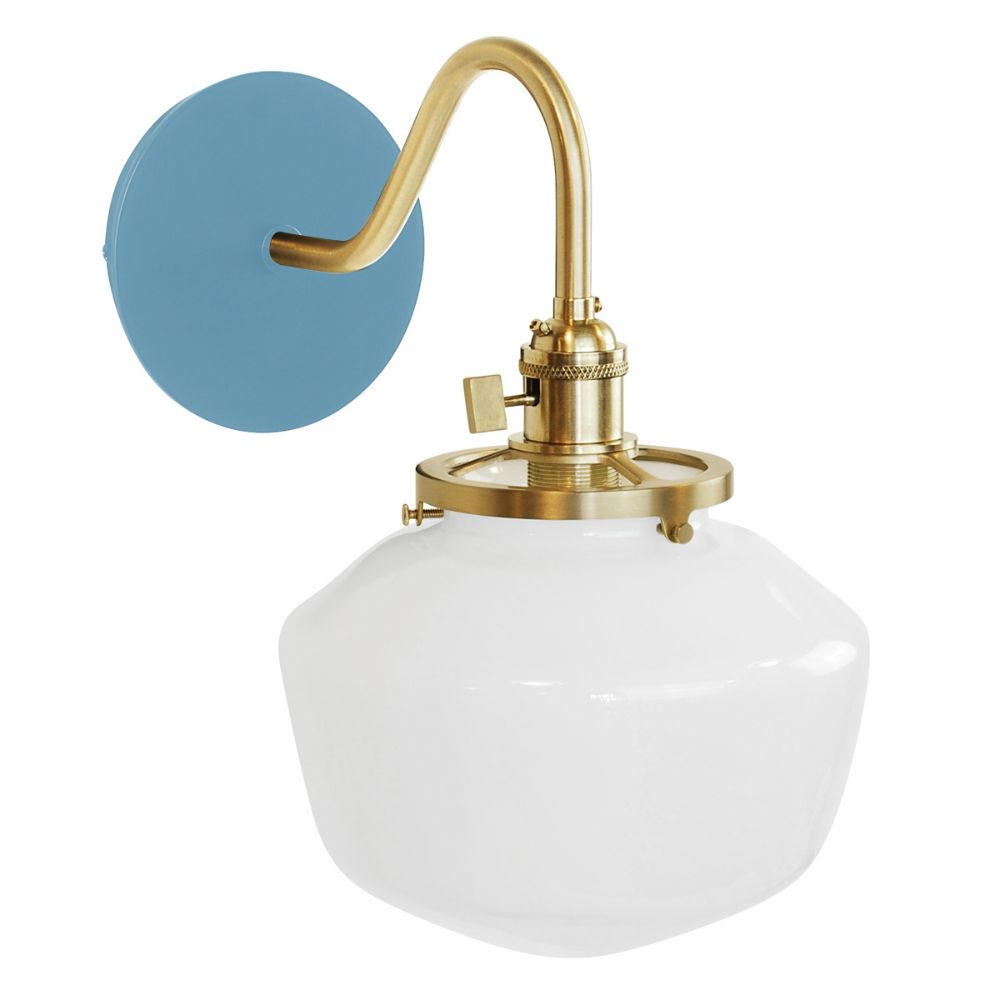 Montclair Lightworks SCL413-54-91 Uno 8" wall sconce, with Schoolhouse glass shade,  Light Blue with Brushed Brass hardware